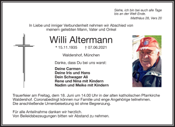 Traueranzeige von Willi Altermann von Frankenpost