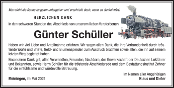Traueranzeige von Günter Schüller von Südthüringer Presse