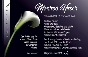 Traueranzeige von Manfred Hirsch von Südthüringer Presse