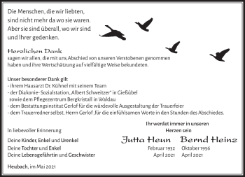 Traueranzeige von Jutta Heun von Südthüringer Presse