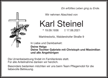 Traueranzeige von Karl Steinel von Frankenpost