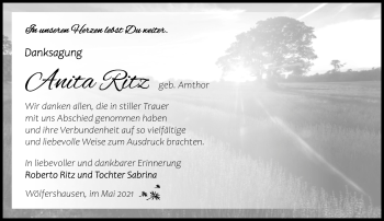 Traueranzeige von Anita Ritz von Südthüringer Presse
