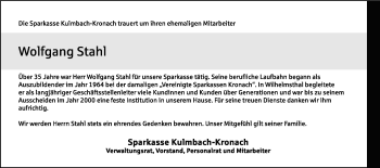 Traueranzeige von Wolfgang Stahl von Neue Presse Coburg