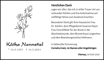 Traueranzeige von Käthe Nennstiel von Südthüringer Presse