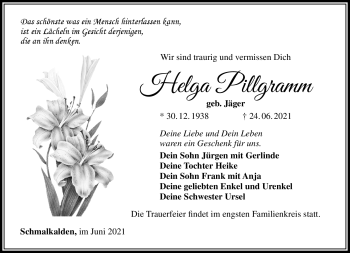 Traueranzeige von Helga Pillgramm von Südthüringer Presse