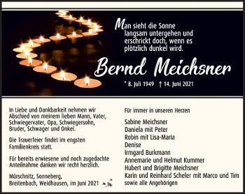 Traueranzeige von Bernd Meichsner von Südthüringer Presse