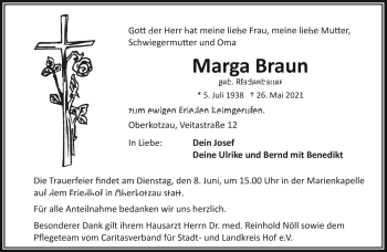 Traueranzeige von Marga Braun von Frankenpost