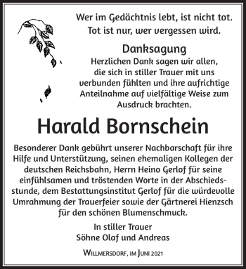 Traueranzeige von Harald Bornschein von Südthüringer Presse