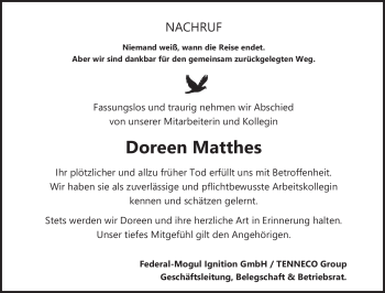 Traueranzeige von Doreen Matthes von Südthüringer Presse