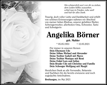 Traueranzeige von Angelika Börner von Südthüringer Presse