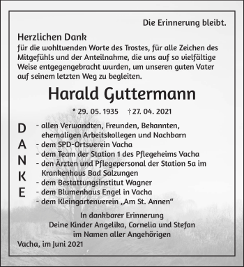 Traueranzeige von Harald Guttermann von Südthüringer Presse
