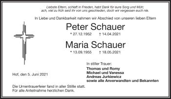 Traueranzeige von PeterMaria SchauerSchauer von Frankenpost