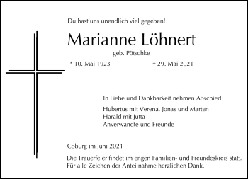 Traueranzeige von Marianne Löhnert von Neue Presse Coburg