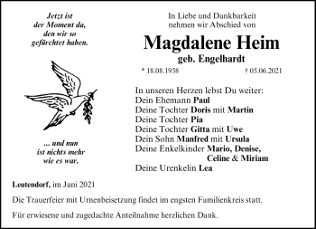 Traueranzeige von Magdalene Heim von Neue Presse Coburg