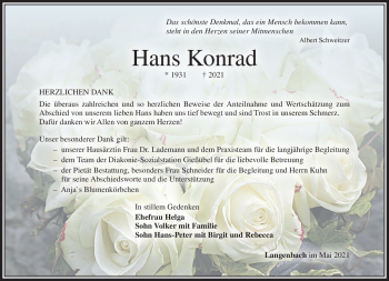 Traueranzeige von Hans Konrad von Südthüringer Presse