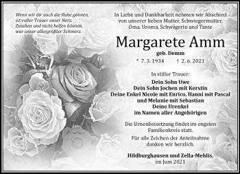 Traueranzeige von Margarete Amm von Südthüringer Presse