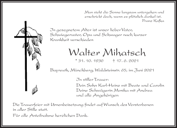 Traueranzeige von Walter Mihatsch von Frankenpost