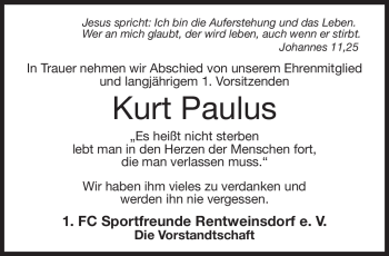Traueranzeige von Kurt Paulus von Neue Presse Coburg