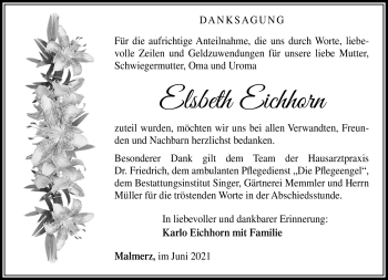 Traueranzeige von Elsbeth Eichhorn von Südthüringer Presse