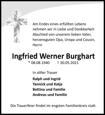 Traueranzeige von Ingfried Burghart von Frankenpost