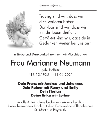 Traueranzeige von Marianne Neumann von Frankenpost