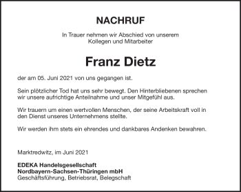 Traueranzeige von Franz Dietz von Frankenpost