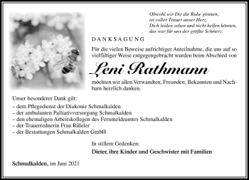 Traueranzeige von Leni Rathmann von Südthüringer Presse