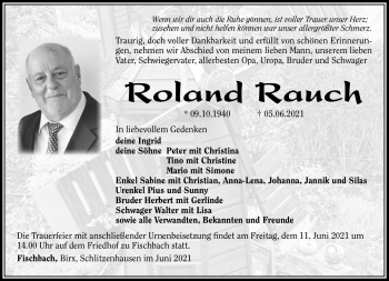 Traueranzeige von Roland Rauch von Südthüringer Presse