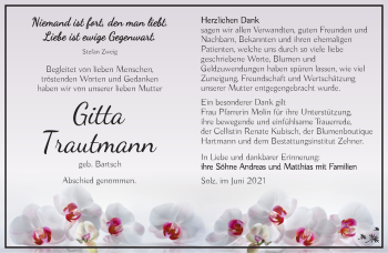 Traueranzeige von Gitta Trautmann von Südthüringer Presse
