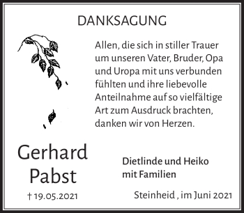 Traueranzeige von Gerhard Pabst von Südthüringer Presse