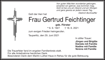 Traueranzeige von Gertrud Feichtinger von Frankenpost