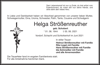Traueranzeige von Helga Strößenreuther von Frankenpost