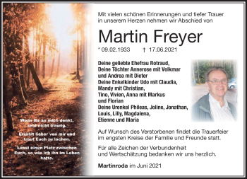 Traueranzeige von Martin Freyer von Südthüringer Presse