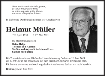 Traueranzeige von Helmut Müller von Südthüringer Presse