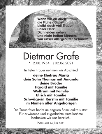 Traueranzeige von Dietmar Grafe von Südthüringer Presse