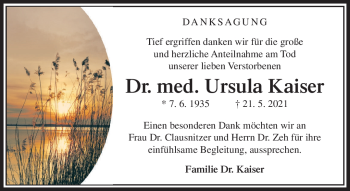 Traueranzeige von Ursula Kaiser von Südthüringer Presse