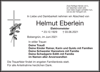 Traueranzeige von Helmut Eberlein von Frankenpost