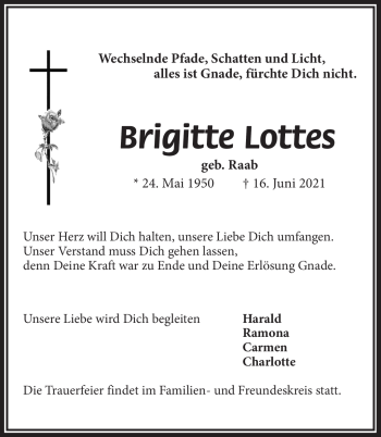 Traueranzeige von Brigitte Lottes von Frankenpost
