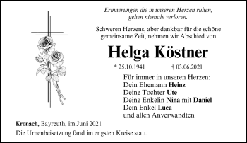 Traueranzeige von Helga Köstner von Neue Presse Coburg