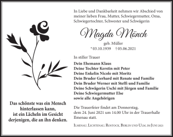 Traueranzeige von Magda Mönch von Südthüringer Presse
