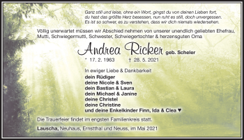 Traueranzeige von Andrea Ricker von Südthüringer Presse