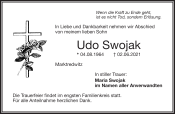 Traueranzeige von Udo Swojak von Frankenpost