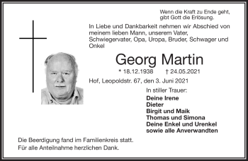 Traueranzeige von Georg Martin von Frankenpost