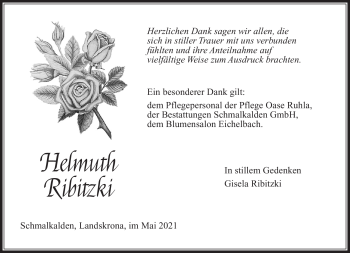 Traueranzeige von Helmuth Ribitzki von Südthüringer Presse