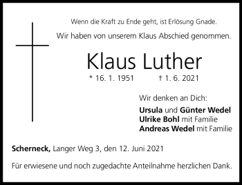 Traueranzeige von Klaus Luther von Neue Presse Coburg