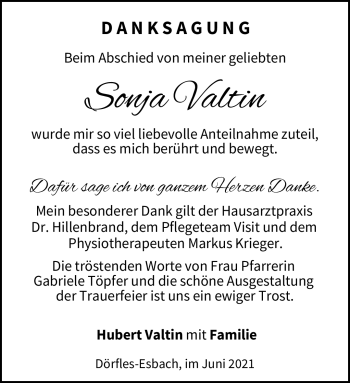 Traueranzeige von Sonja Valtin von Neue Presse Coburg