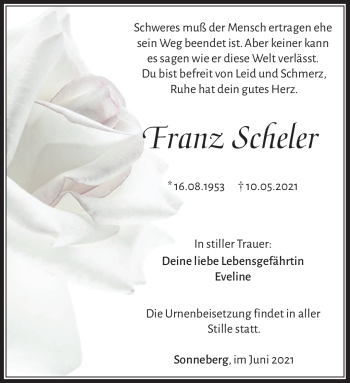 Traueranzeige von Franz Scheler von Südthüringer Presse