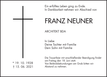 Traueranzeige von Franz Neuner von Neue Presse Coburg