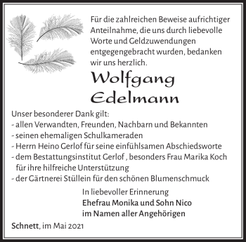 Traueranzeige von Wolfgang Edelmann von Südthüringer Presse