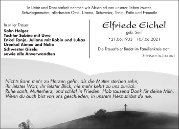 Traueranzeige von Elfriede Eichel von Südthüringer Presse